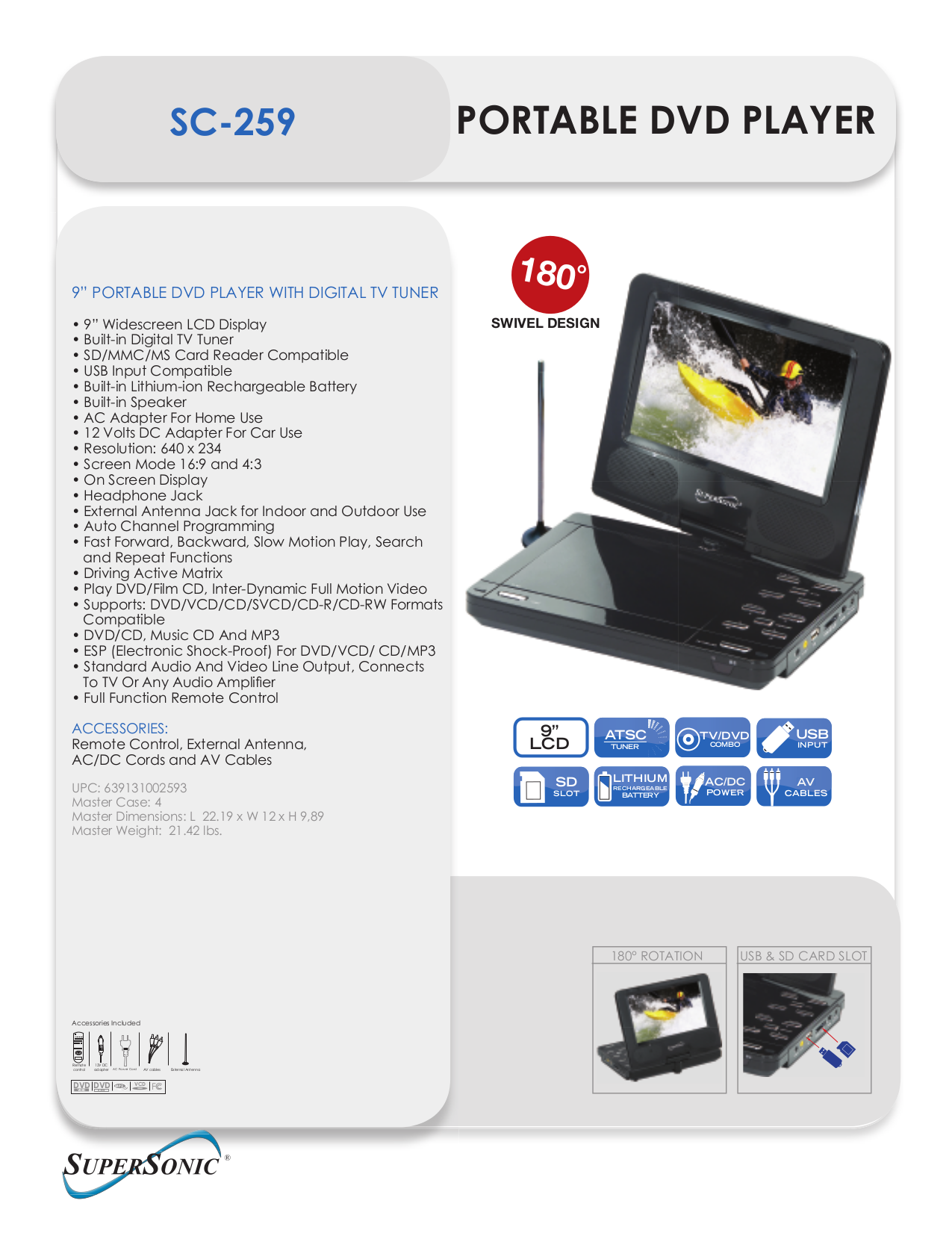 Download free pdf for Supersonic SC259 Portable DVD Player manual